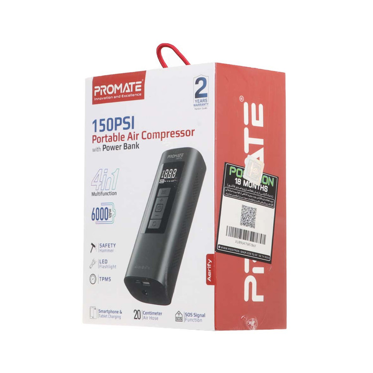 پاوربانک و کمپرسورهوای ظرفیت 6000 میلی آمپر ساعت پرومیت مدل AERIFY