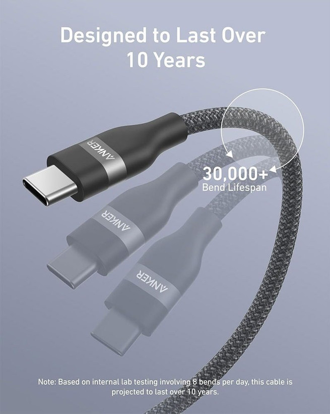 کابل انکر تایپ سی به تایپ سی USB-C Ultra Soft 240W مدل A82E2H11 (پک باز شده )