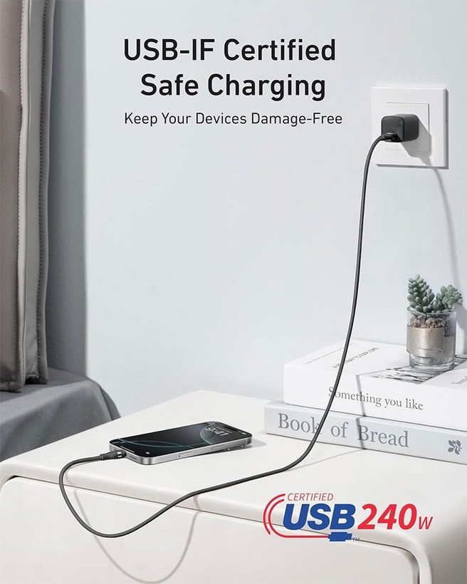 کابل انکر تایپ سی به تایپ سی USB-C Ultra Soft 240W مدل A82E2H11 (پک باز شده )