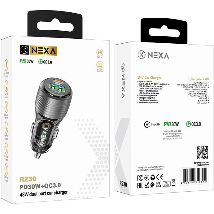 شارژر فندکی نکسا مدل R230 توان ۴۸ وات دو پورت