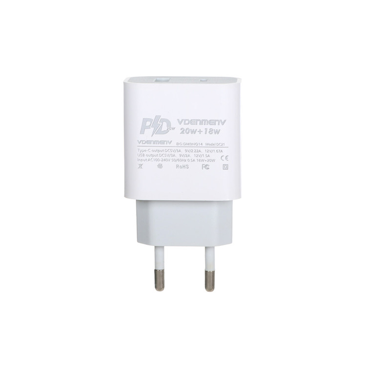 شارژر دیواری 20W فست و PD دو پورت Denmen مدل DC21