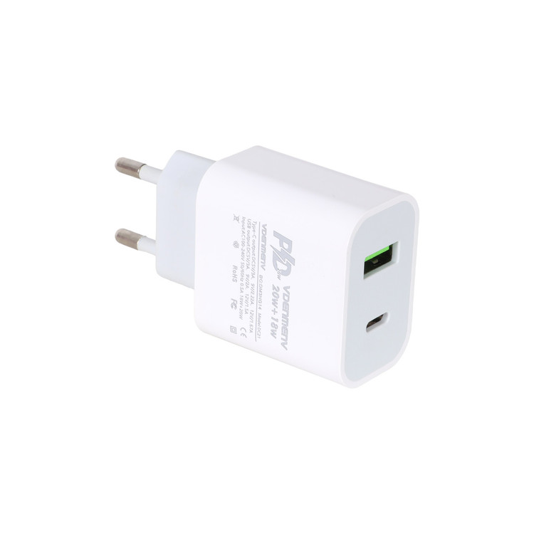 شارژر دیواری 20W فست و PD دو پورت Denmen مدل DC21