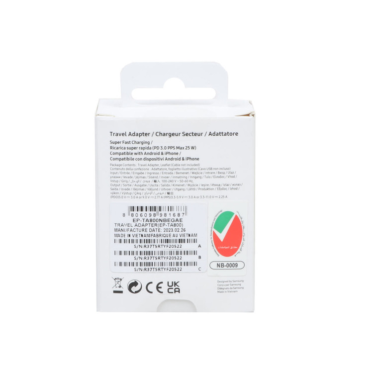 شارژر دیواری سه پین فست و PD تک پورت SAMSUNG Type-C مدل CH 25W