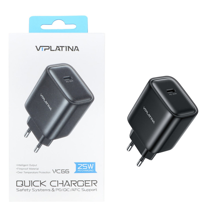 شارژر دیواری فست و PD تک پورت VIPLATINA مدل VC66 25W