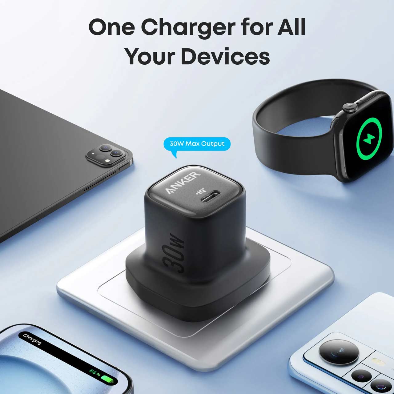 شارژر دیواری PD و فست تک پورت ANKER مدل A2698K11 با توان 30W و تکنولوژی IQ3