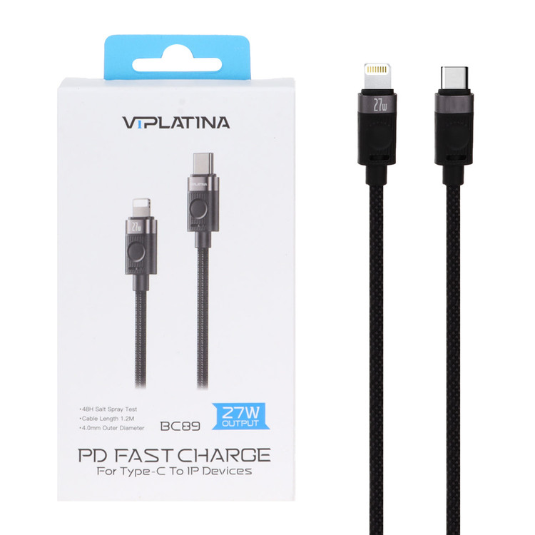 کابل شارژ آیفون فست VIPLATINA Type-C To Lightning مدل BC89 27W