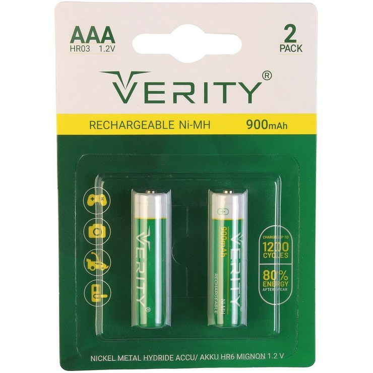 باتری دوتایی نیم قلمی شارژی Verity Rechargeable Ni-MH HR03 AAَA 900mAh