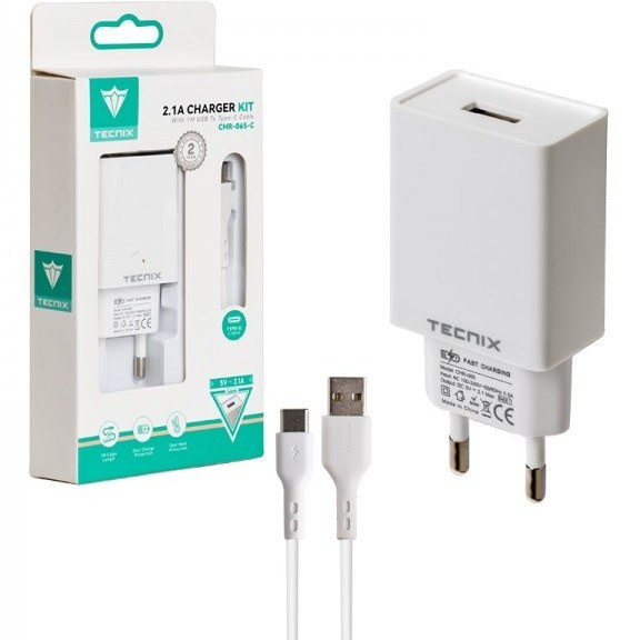 شارژر دیواری + کابل تایپ سی تکنیکس (TECNIX) مدل CHR-065-C