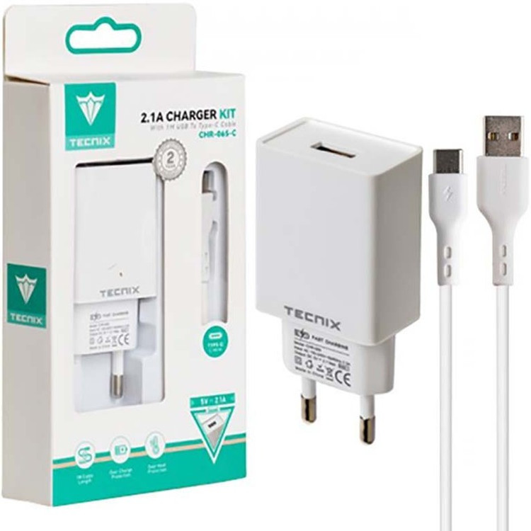 شارژر دیواری + کابل تایپ سی تکنیکس (TECNIX) مدل CHR-065-C