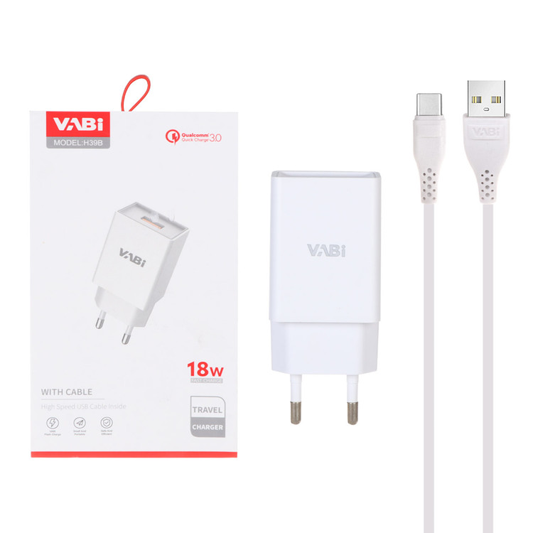 شارژر دیواری فست تک پورت VABI مدل H39B 18W به همراه کابل شارژ Type-C