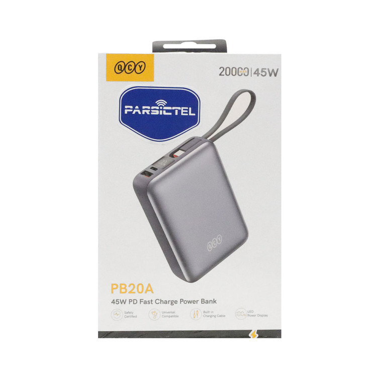 پاوربانک PD و فست شارژ QCY 20000mAh مدل PB20A 45W - خاکستری (گارانتی 18 ماهه)