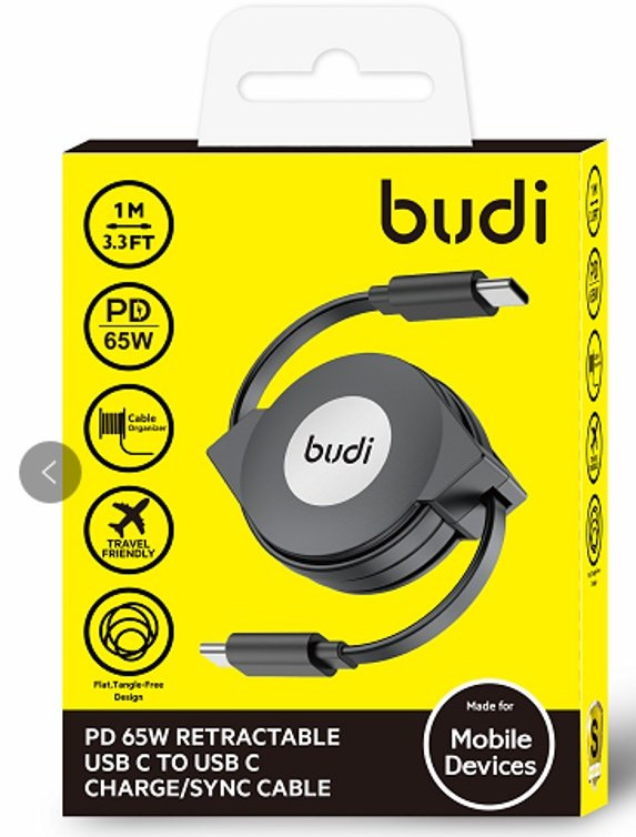 کابل شارژ جمع شونده Type-C به Type-C بودی مدل Budi DC233TT10B توان 65 وات