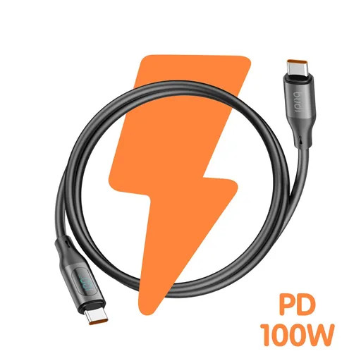 کابل فست شارژ کنفی Type-C به Type-C بودی مدل Budi DC262TT12B با نمایشگر LED و توان 100 وات