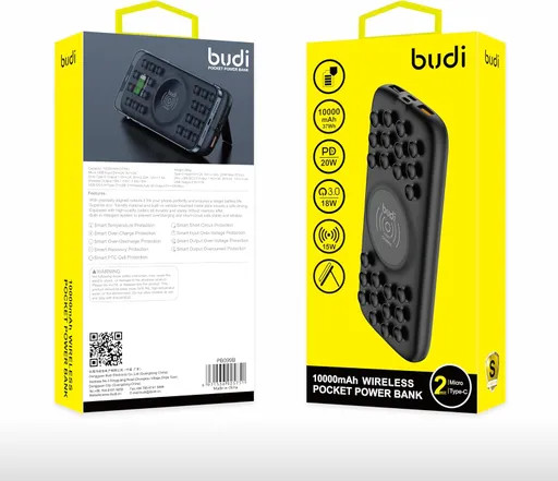 پاوربانک بودی 10000 میلی آمپر 20 وات مدل Budi PB099B