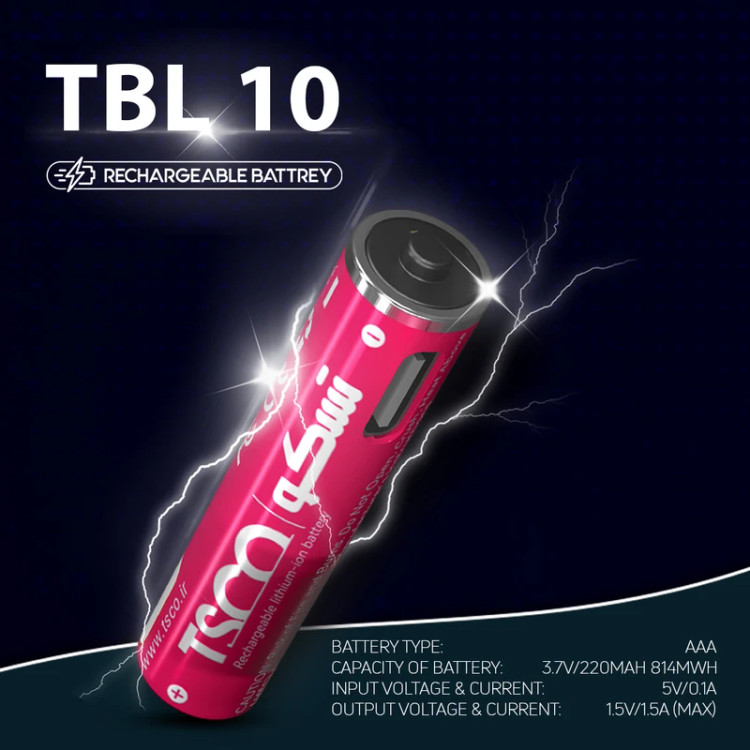 باتری نیم قلم شارژی TSCO Type-C AAA مدل TBL 10 - بسته 2 عددی