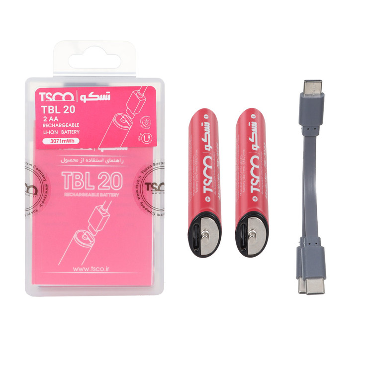 باتری قلمی شارژی TSCO Type-C AA مدل TBL 20 - بسته 2 عددی (گارانتی 12 ماهه تسکو)