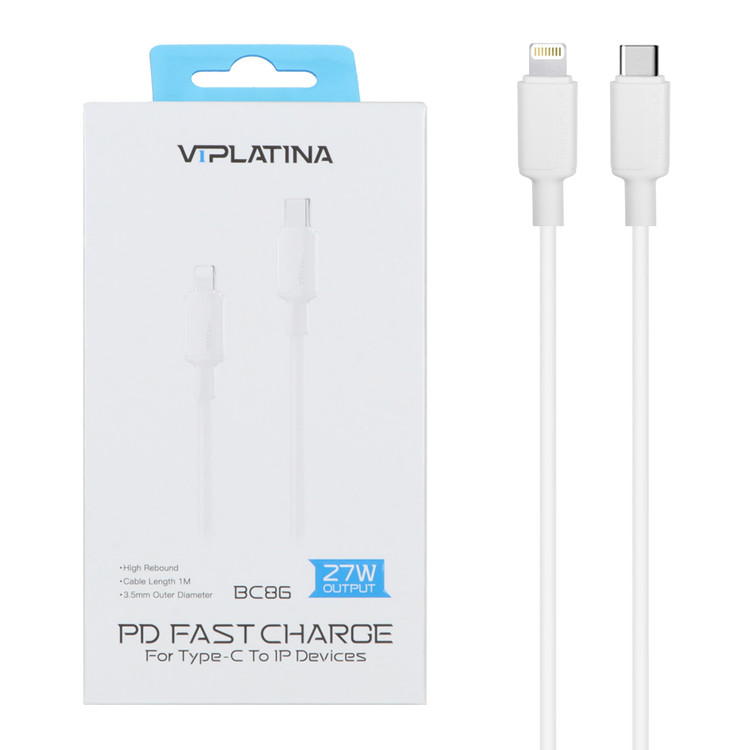 کابل شارژ فست VIPLATINA Type-C To Lightning مدل BC86 27W (پک ناسالم)