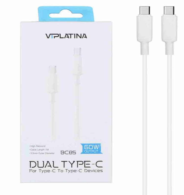 کابل شارژ فست VIPLATINA Type-C To Type-C مدل BC85 60W