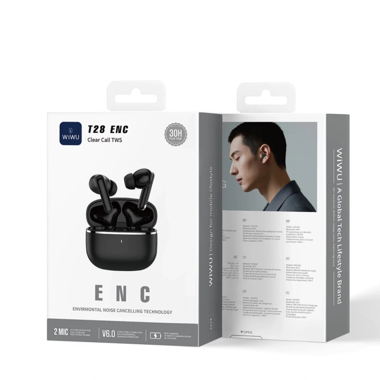 ایرپاد (ایرفون بی سیم) Wiwu مدل T28 ENC (حذف نویز و مکالمه با کیفیت)