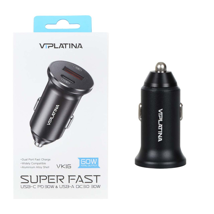 شارژر فندکی فست و PD دو پورت VIPLATINA مدل VK16 60W