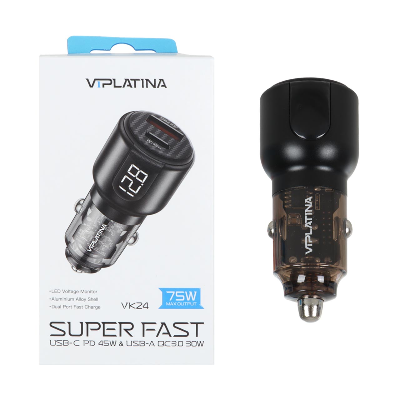 شارژر فندکی فست و PD دو پورت VIPLATINA مدل VK24 75W- اصلی