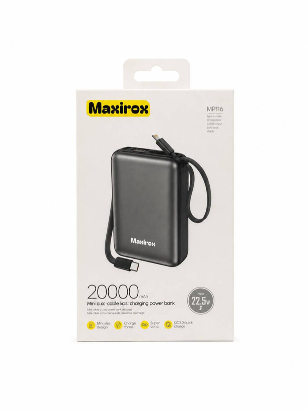 پاوربانک 20 هزار میلیآمپر 22/5 وات مکسیروکس Maxirox مدل mp116