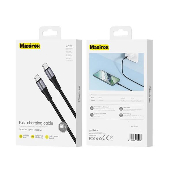 کابل شارژ 60W type-C to type-C مکسیروکس maxirox مدل Mc112