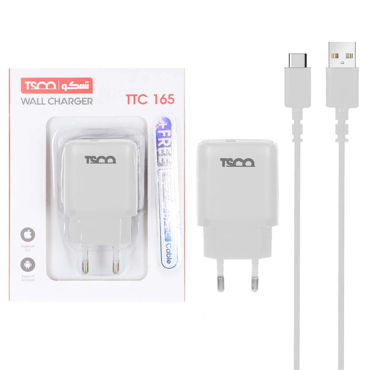 شارژر دیواری تک پورت TSCO مدل TTC 165 10W همراه با کابل شارژ TYPE-C(گارانتی 12 ماهه تسکو)