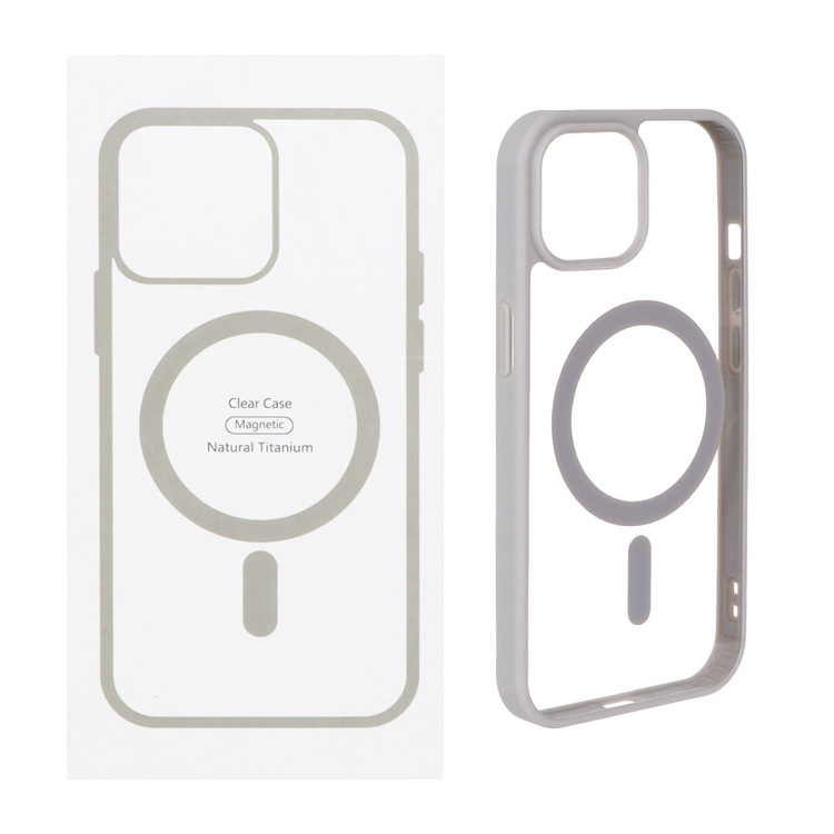 قاب شفاف Apple iPhone 15 / iPhone 14 / iPhone 13 با قابلیت شارژ MagSafe - طوسی (پک دار)